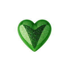 green heart isolated on transparent background, glitter heart on a  glitter background with bokeh lights.