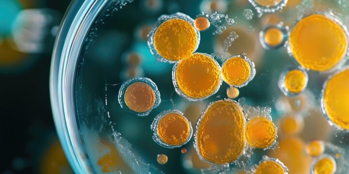 Macro view of Vibrio cholerae colonies thriving in a petri dish on Thiosulfate Citrate Bile Salts Sucrose TCBS agar medium, showcasing the characteristics of Vibrio cholerae growth.