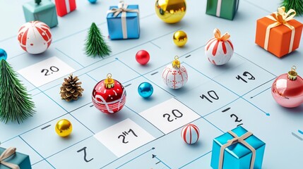 Colorful calendar with festive decorations.