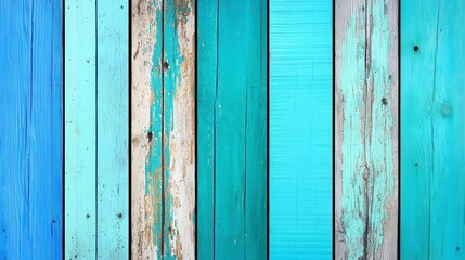 Colorful wooden planks in shades of blue and teal patterns