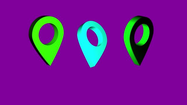 3d render of location 3 pin isolated color on color background looping animation.