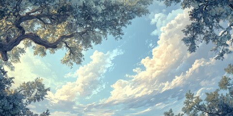 Stunning sky backdrop featuring majestic trees creates a serene atmosphere, showcasing the beauty of nature with a picturesque sky and a tranquil tree scene. Experience the beautiful sky and tree
