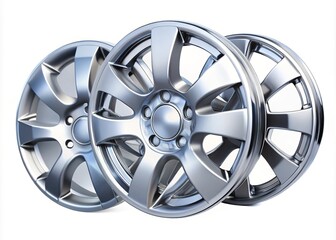 Obraz premium Silver Hubcaps 3D Rendering, Wheel Covers, Realistic Metal