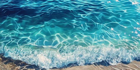 Naklejka premium Clear blue water waves create a stunning background, showcasing the mesmerizing beauty of the coastline. The clear blue water and gentle waves provide a tranquil coastal scene for all to enjoy.