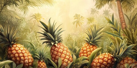 Fresh pineapples are vibrant tropical fruits thriving in a lush garden setting. This image showcases fresh pineapples surrounded by a natural background, emphasizing their allure as tropical fruits.