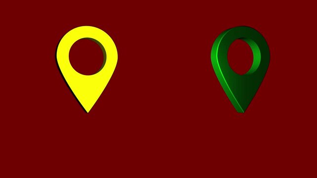 3d render of location icon pin isolated color on red background looping animation.