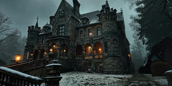 Sinister manor veiled in eternal twilight, 4K Video