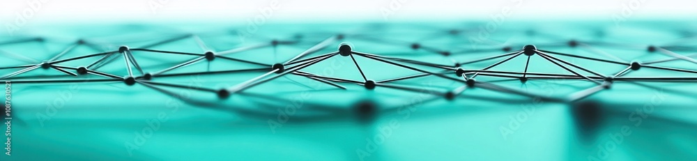 Aufkleber Abstract representation of interconnected nodes and lines on a turquoise background.