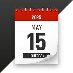 Date 15 May 2025 year realistic calendar day page design