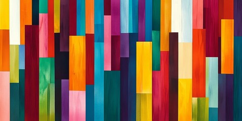 Vibrant colorful blocks form a striking stripe pattern, showcasing an array of hues. The colorful blocks create an eye catching visual, perfect for adding energy and fun to various designs.