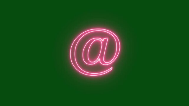 Neon glowing red color email sign icon animation on a green background.