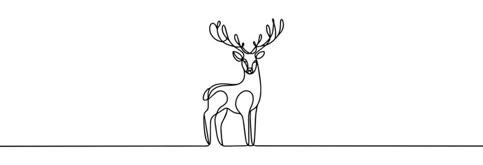  Simple one continuous line drawing of christmas deer. Christmas deer line art .Deer silhouette