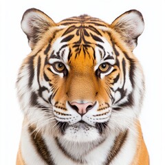 Fototapeta premium Close-up portrait of a majestic tiger against a white isolate background.