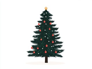Decorative Christmas tree with ornaments and star on a white isolated background.
