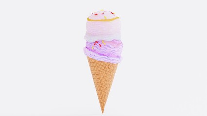 Delicious Ice Cream Render in Bowl with Chocolate Drizzle - Realistic 3D Food Art.  intricate textures, glossy chocolate, and creamy scoops perfect for advertisements, packaging, menus, and food.
