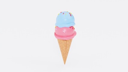 Delicious Ice Cream Render in Bowl with Chocolate Drizzle - Realistic 3D Food Art.  intricate textures, glossy chocolate, and creamy scoops perfect for advertisements, packaging, menus, and food.