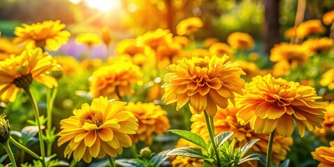 Fototapeta premium Summer Bloom Panoramic Garden Yellow Flowers