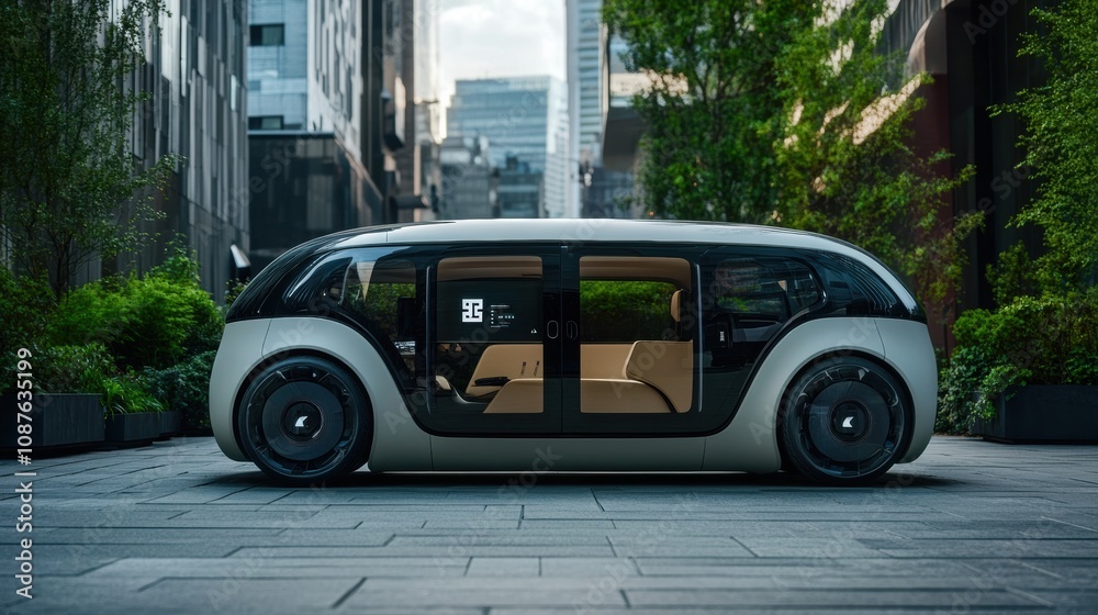 Leinwandbilder An autonomous vehicle operates in a city environment, employing sophisticated AI systems for navigation and control. Generative AI