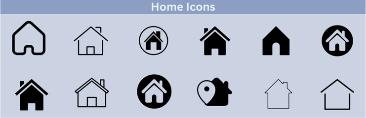 Web home icon for apps and websites. Collection home icons. House symbol, Set of outline home line icons isolated on a white background. House icons sign. 