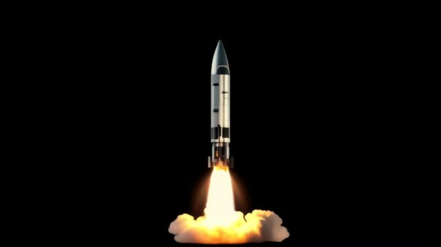 video of rocket perfect science space to exploration related content three-dimensional acceleration air slow motion on black background explosive fast flames flight 4k