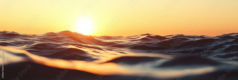 Poster a stunning sunset casts golden and orange tones across the tranquil ocean waters, creating a peacefu
