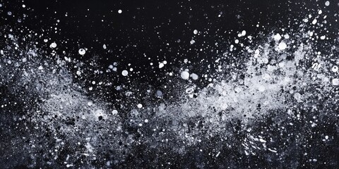 Abstract splashes of rain intermingle with white particles against a dark backdrop, creating a captivating visual of rain and white elements that evoke a sense of movement and contrast.