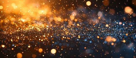 Naklejka premium A Dazzling Display of Gold and Blue Particles on a Dark Background, Capturing the Magic of Light and Color in an Abstract Composition Perfect for Celebrating Moments