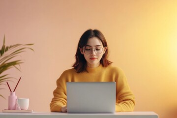 A female programmer conducts a code review while sitting with a young colleague at the same laptop in a bright office: Emphasis on interaction, warm light, clean minimalistic background.