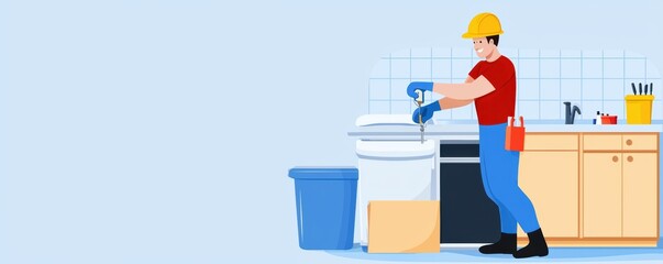 Create a plumber repairing a leaking pipe in a wellequipped utility room