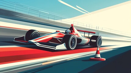 A race car speeding past a marker indicating the completion of another lap on the track.