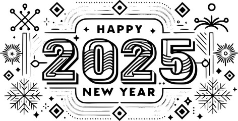 2025 New Year Red Banner: Line Numbers, Simple Geometry Shapes – Template for Flyer, Web, Calendar, Print
