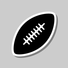 Rugby ball simple icon. Flat design. Sticker with shadow on gray background