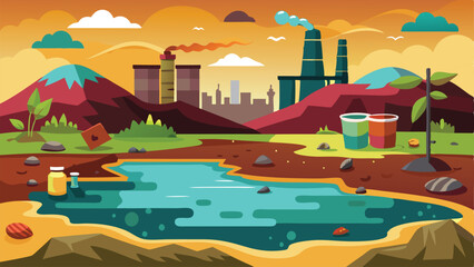 Pollution Background in Vector Style – Minimalistic and Modern Illustration Highlighting Environmental Issues with Smoke, Waste, and Contaminated Water for Awareness Campaigns or Educational Content