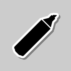Marker, highlighter simple icon. Flat design. Sticker with shadow on gray background