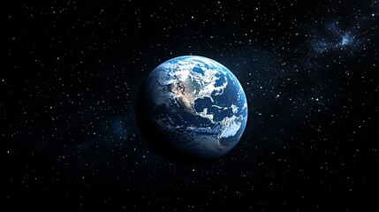 Fototapeta premium A stunning view of Earth from space, showcasing its vibrant blue oceans and landmasses, surrounded by a starry backdrop.