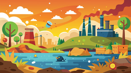 Pollution Background in Vector Style – Minimalistic and Modern Illustration Highlighting Environmental Issues with Smoke, Waste, and Contaminated Water for Awareness Campaigns or Educational Content