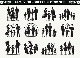 Beautiful Family Silhouette Collection Featuring Parents, Children, and Bonding Scene