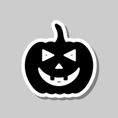 Halloween pumpkin simple icon. Flat design. Sticker with shadow on gray background