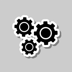 Gears simple icon vector. Flat design. Sticker with shadow on gray background