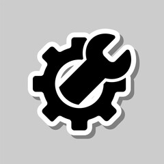 Gear wrench simple icon. Flat design. Sticker with shadow on gray background
