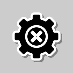 Gear vector simple icon. Flat design. Sticker with shadow on gray background