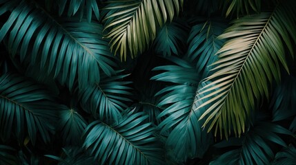 Lush Green Tropical Palm Fronds Background Texture