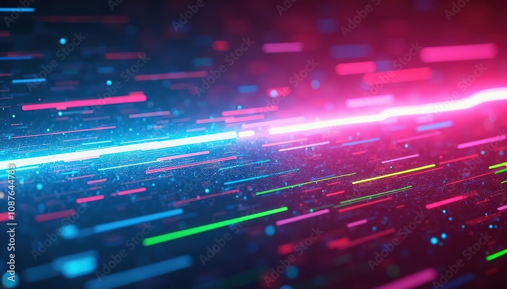 Poster abstract neon light waves and particles glowing on a dark background