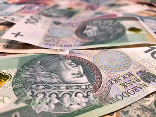 Background from money. The national currency of Poland. Close-up. Selective focus. Polish zloty. The concept of debt, loan, crisis