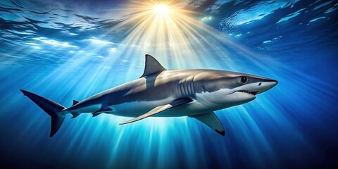 Fototapeta premium Underwater elegance, deep-sea power: Shark Zbre, wildlife photography.