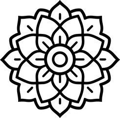 Mandala Flower Design for Coloring Page in Black and White - PNG Format