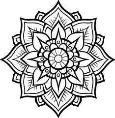 Fototapeta premium Mandala Flower Design for Coloring Page in Black and White - PNG Format