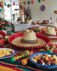 Festive Sombreros and Maracas Adorn Fiesta Table