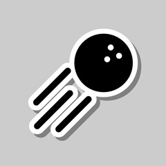Bowling ball simple icon. Flat design. Sticker with shadow on gray background