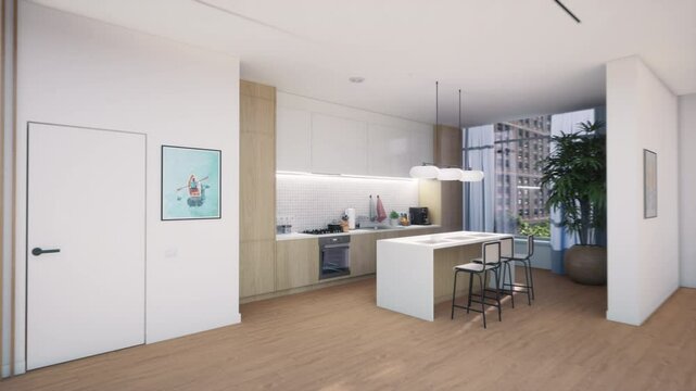 Modern Interior Design Transformation Journey as a Empty Space Transforms Into a Fully Furnished Apartment. 3D Software concept. Online Shopping, Creative Design for Contemporary Tasteful Apartment
